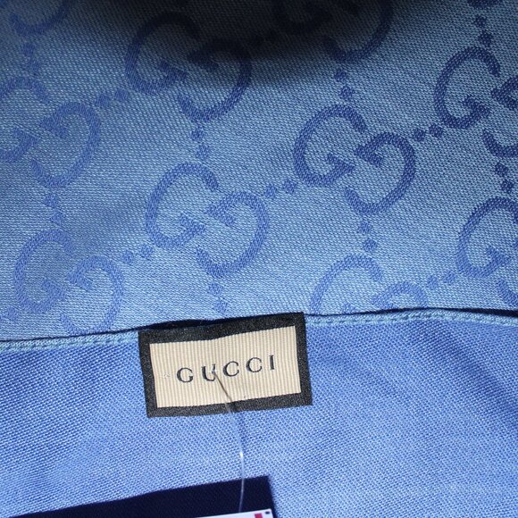 NWT GUCCI Blue Periwinkle Jacquard GG Wool Silk Scarf Unisex - Picture 5 of 7